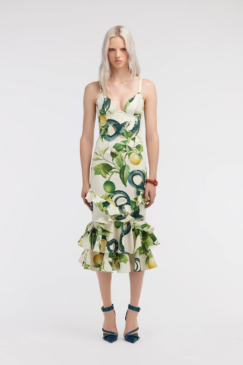 Lemon print midi dress