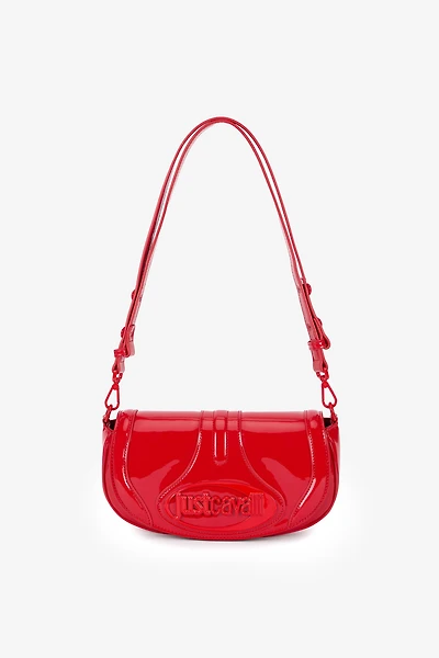 Red Glossy Shoulder Bag With Logo