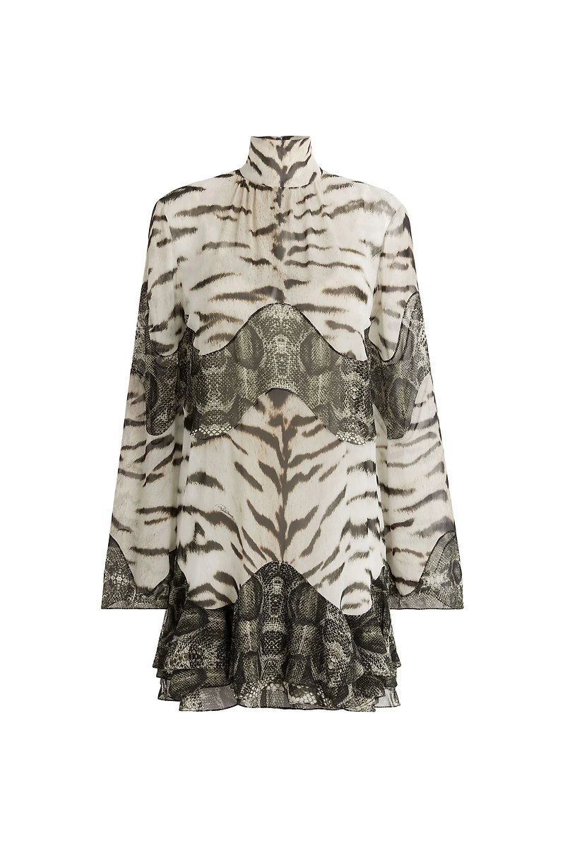 Mixed-printsilk mini dress