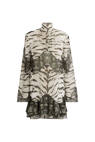 Mixed-printsilk mini dress