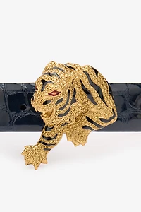 Crocodile-Effect Belt With Bejeweled Tiger