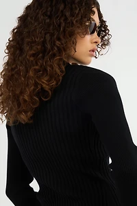 Black Ribbed Zip-Up Sweater