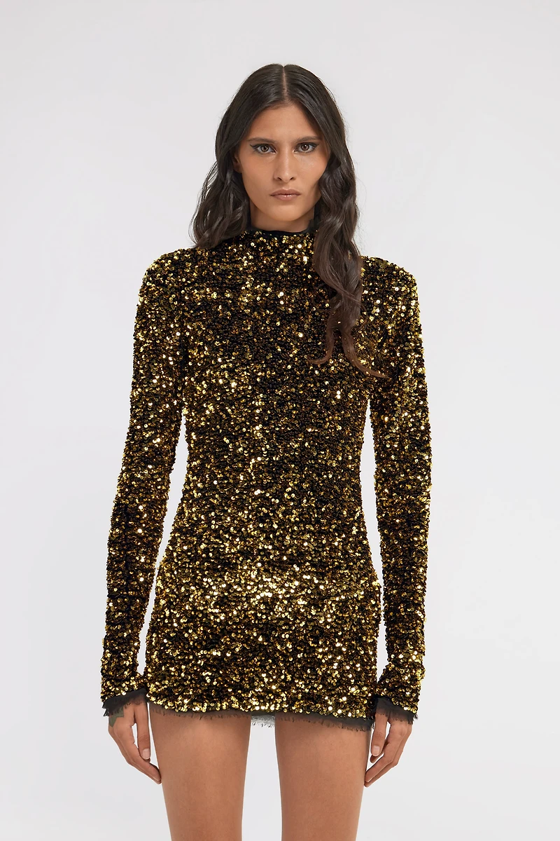 Gold Sequin Mini Dress