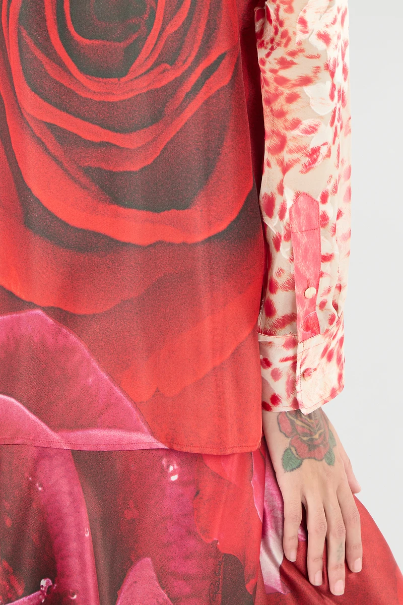 Shirt With Jaguar Skin And Rose Print