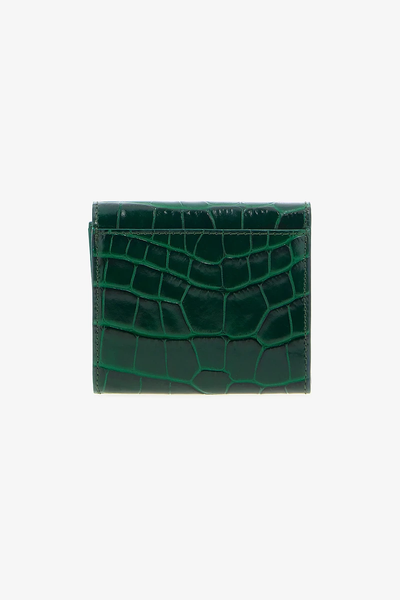 Green Croc-Embossed Leather Card Case