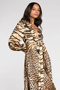Animal-print knot-font midi dress