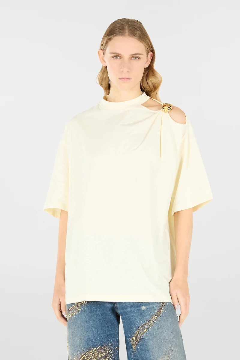 T-Shirt With Cut-Out And Tiger Head