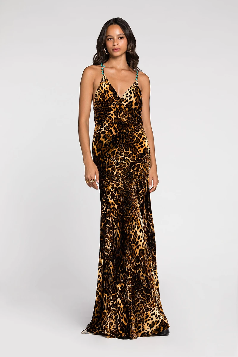Crisscross back leopard print maxi dress