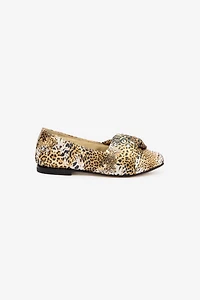 Jaguar Skin Ballet Flats With Knotted Detail