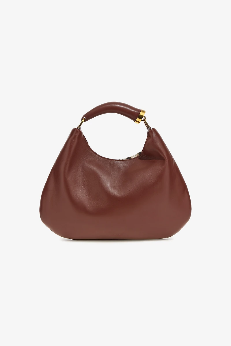 Leather Hobo Bag with Fang Handle