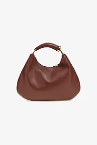 Leather Hobo Bag with Fang Handle