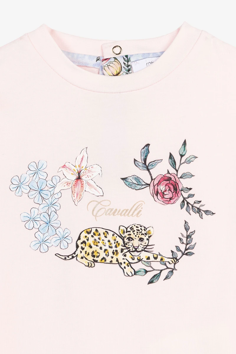 Jaguar And Flower-Print Cotton T-Shirt