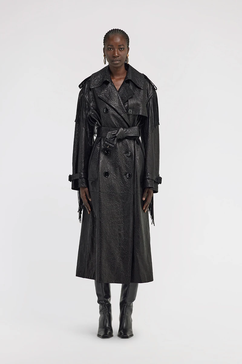 Fringed Leather Trench Coat