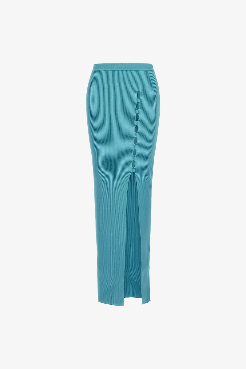 Ribbed long skirt with cut-out