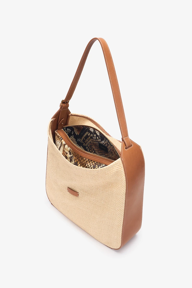 Large Raffia-Effect Shoulder Bag