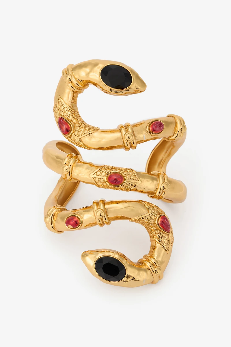 Golden Bangle With Black Stones And Ruby