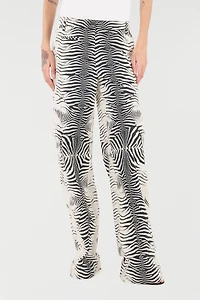 Stretch Cotton Pants With White Tigress Print