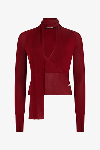 Dark Red Wrap-Over Sweater