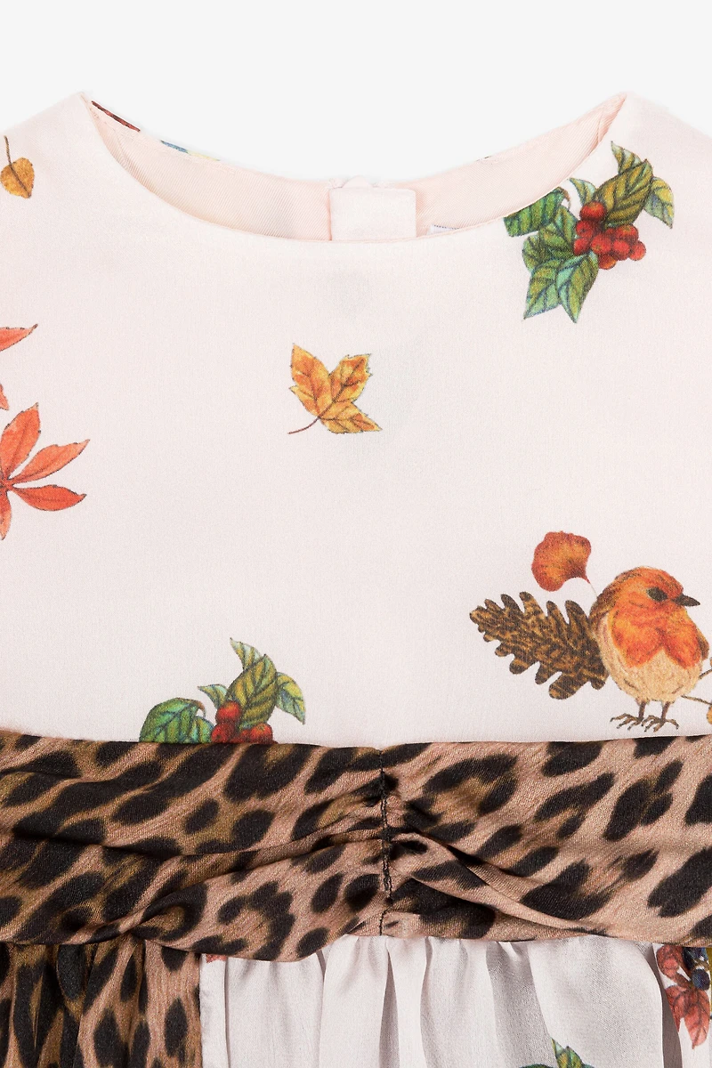 Leopard And Bird-Print Silk Dress