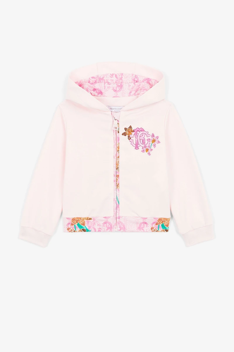 Monogram-embroidered zip-front hoodie