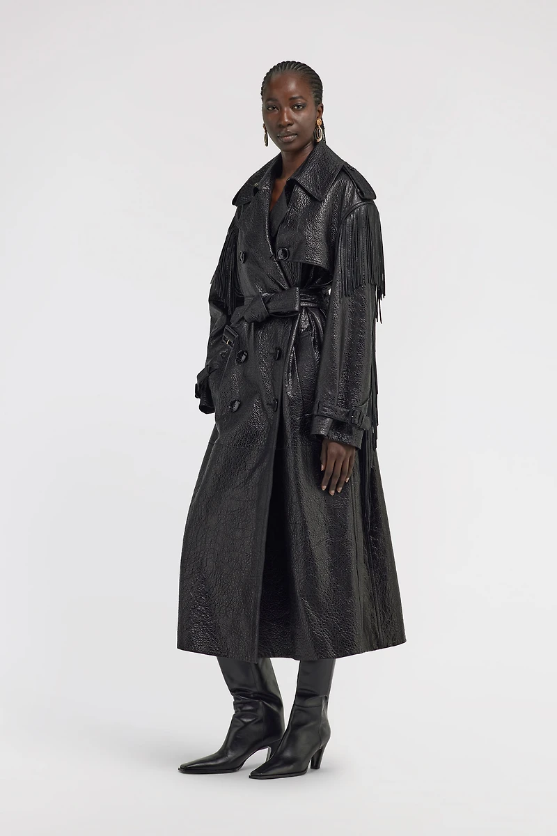 Fringed Leather Trench Coat