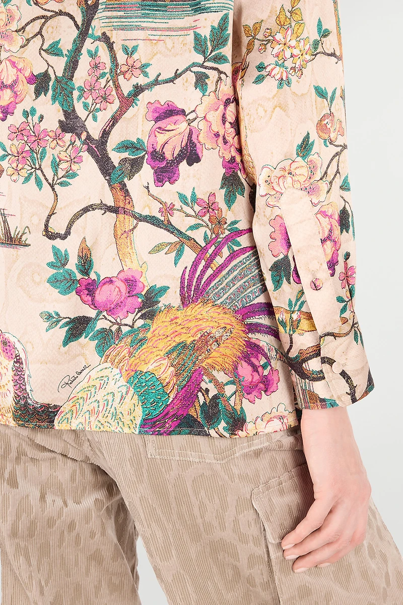 Silk Shirt With Oriental Bird Print