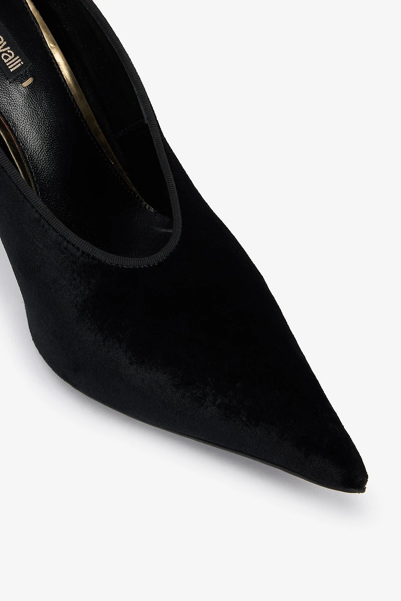 Roberto Cavalli Velvet Stiletto Heels With Jewel Anklet