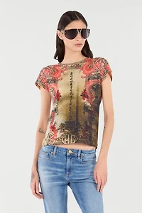 Cotton T-Shirt With Oriental Print