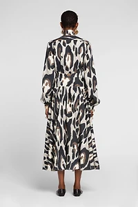 Animal-print linen midi dress