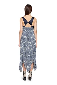 Long iris print silk dress