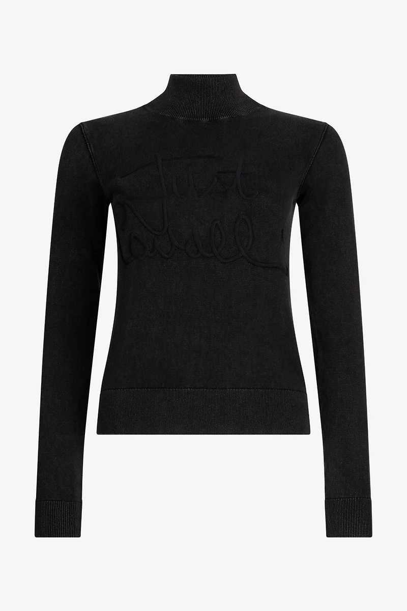 Black Turtleneck Sweater With Embossed Logo