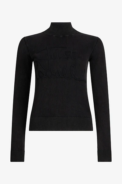 Black Turtleneck Sweater With Embossed Logo