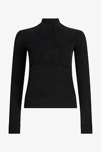 Black Turtleneck Sweater With Embossed Logo