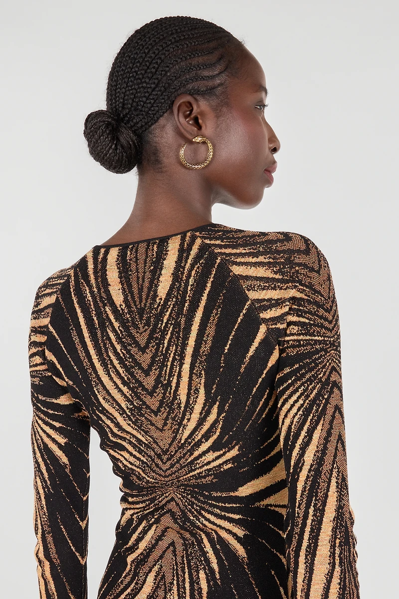 Short knit dress with Ray of Gold print