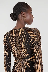 Short knit dress with Ray of Gold print