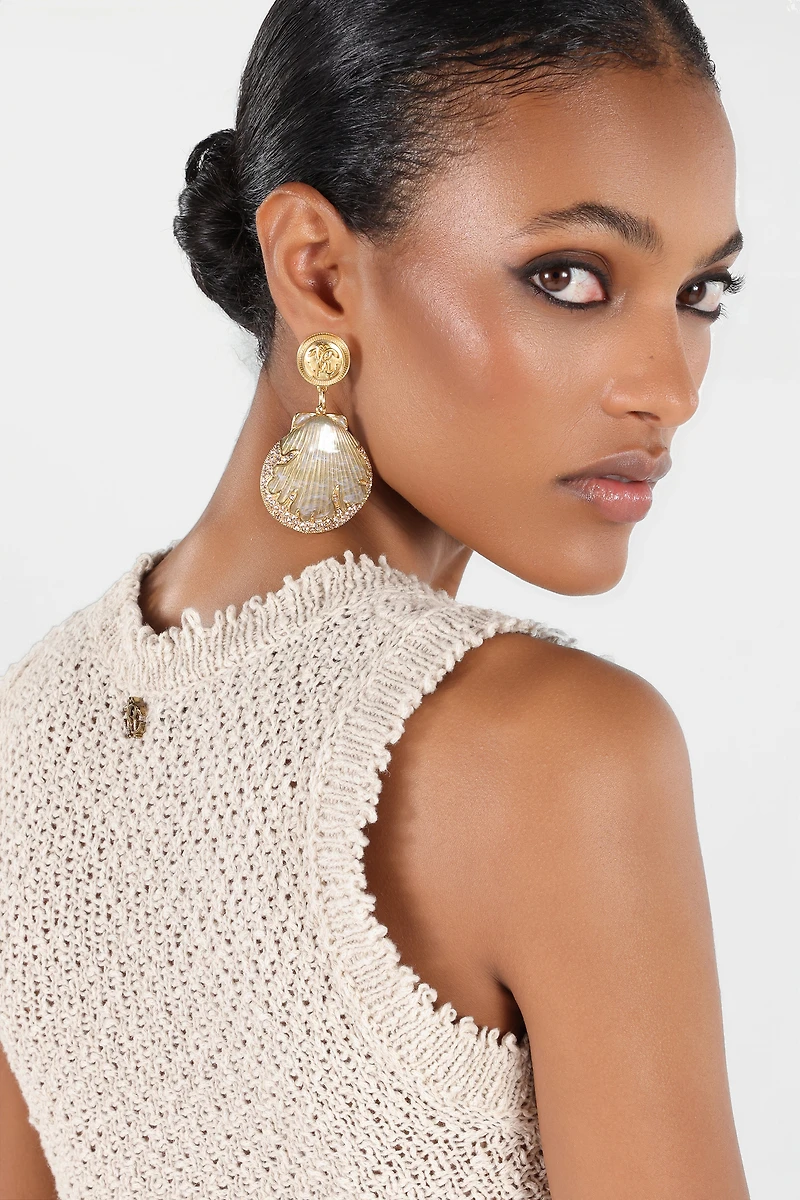 Earrings With Shells And Crystals