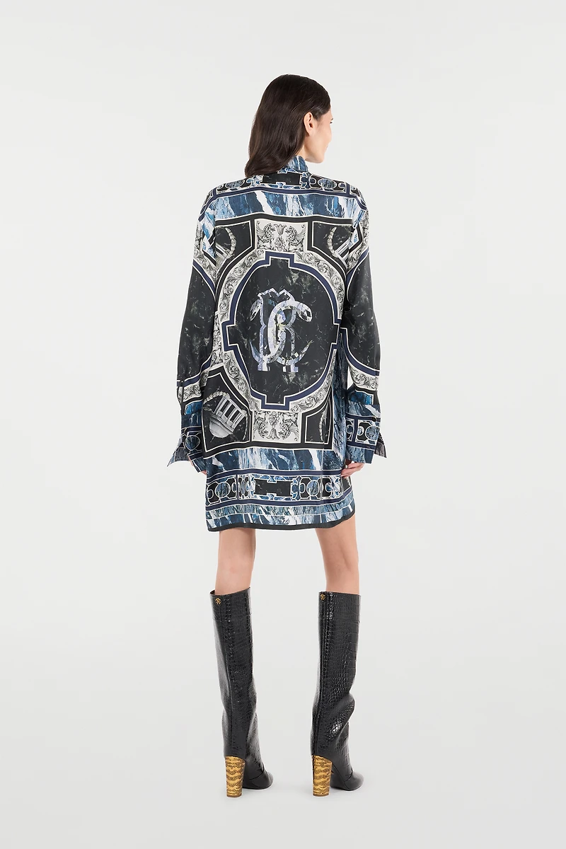 Short Silk Dress With Marble Print
