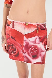 Miniskirt With Rose Print And Charm