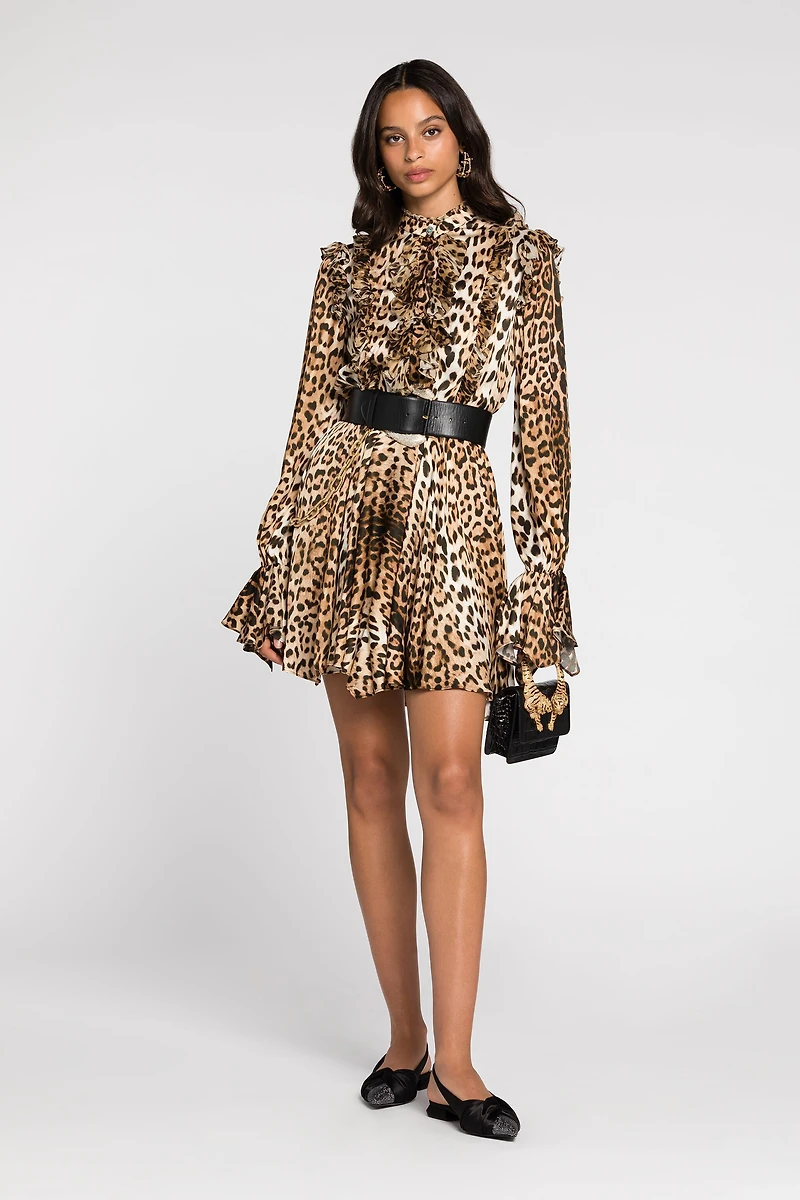Ruffled-detail leopard-print dress