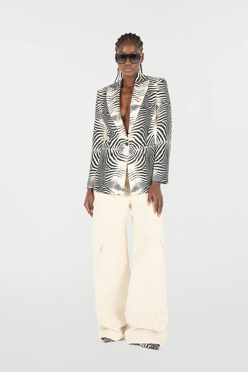 Blazer With White Tigress Print