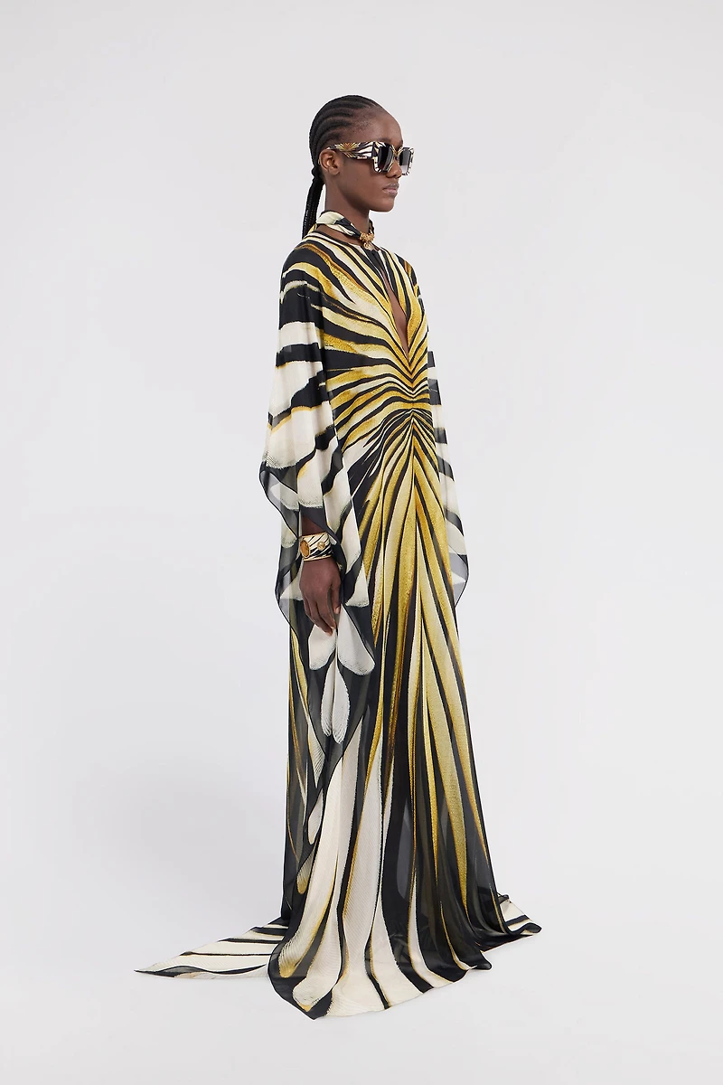 Ray Of Gold Print Silk Maxi Dress