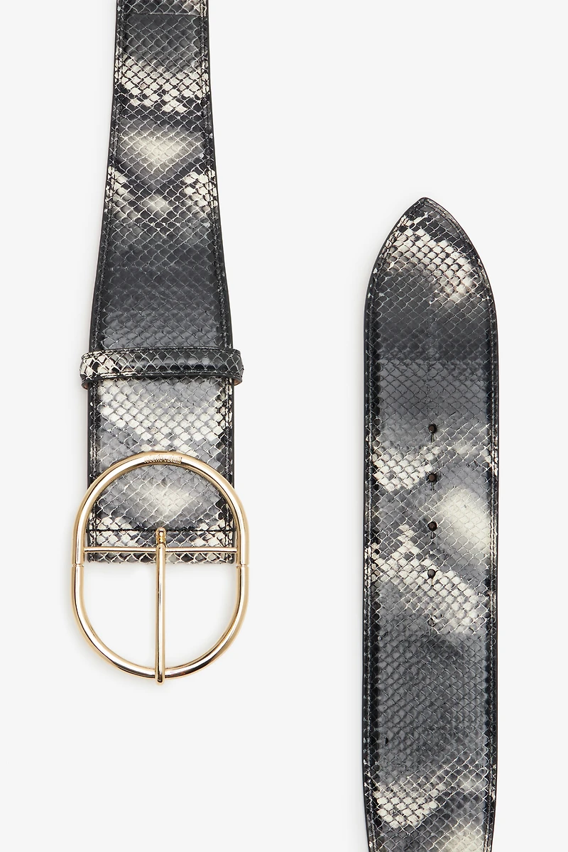 Shaped belt printed leather