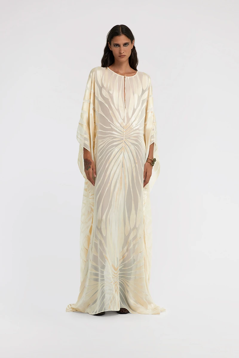 Satin caftan with Ray Of Gold print