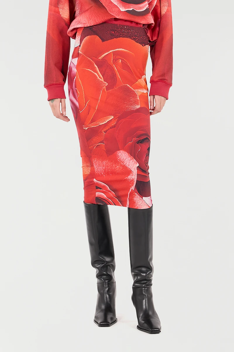 Pencil Skirt With Rose Print