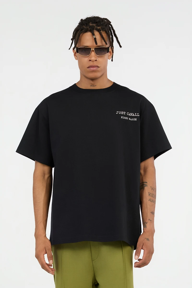 Black T-Shirt With Deer Back Print