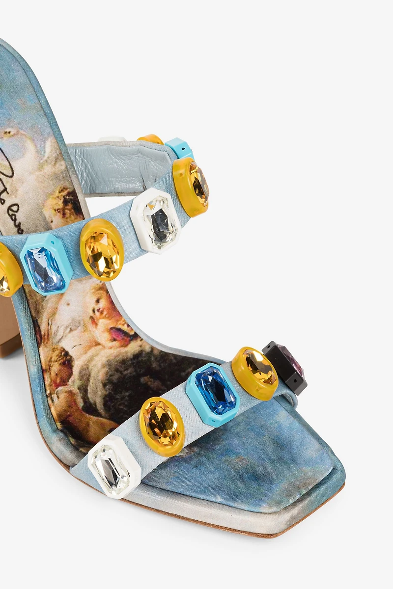 Crystal-embellished graphic-print sandals
