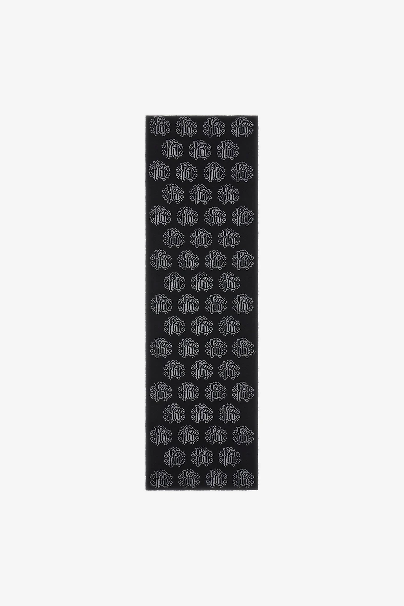 Black Wool Scarf With Monogram RC