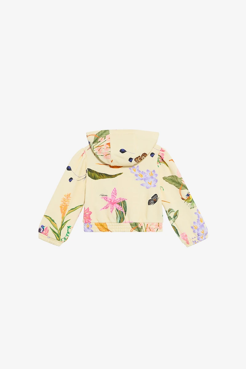 Yellow Hoodie with Tropical Print