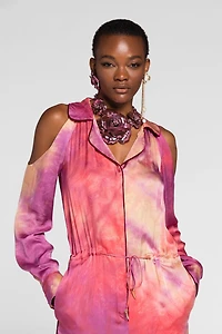 Tie-dye drawstring jumpsuit