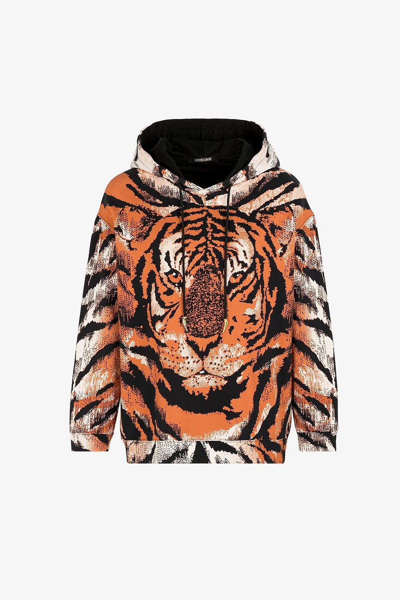 Tiger-Print Cotton Hoodie
